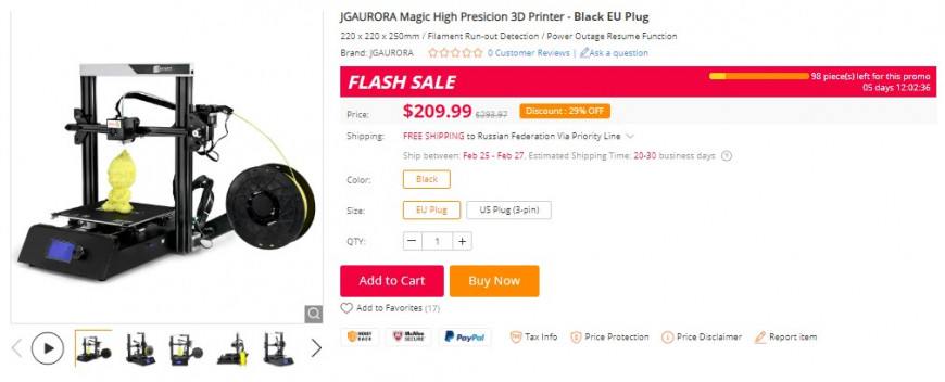Начало продаж 3D принтера JGAURORA Magic ($209.99)