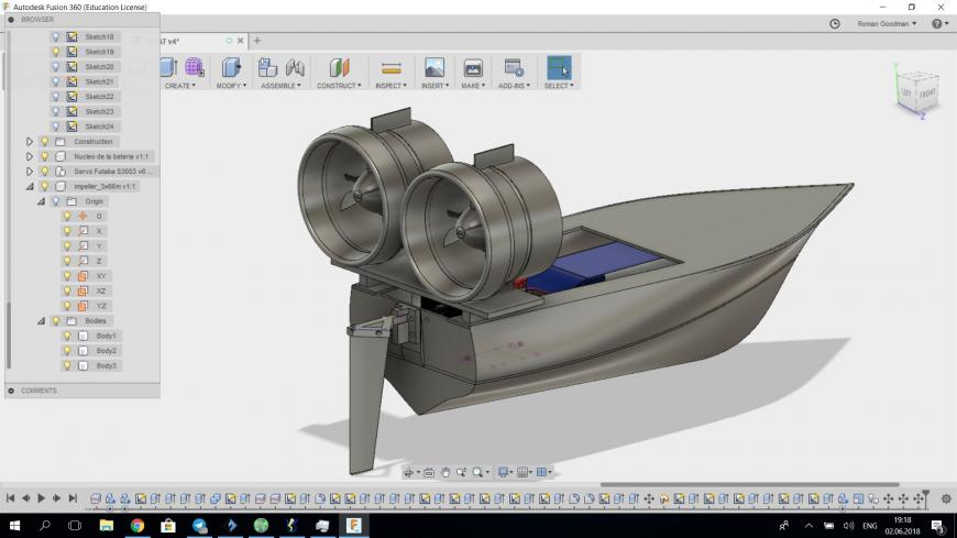 Fusion 360 - моделирование лодки и печать
