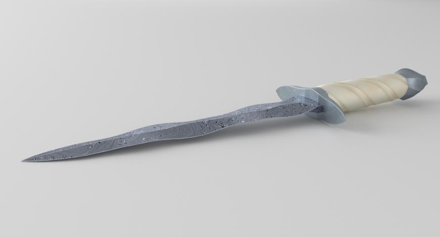 Кинжал с лезвием типа flamberg для 3D-печати металлом, пластиком или пластиком по упрощенной схеме.