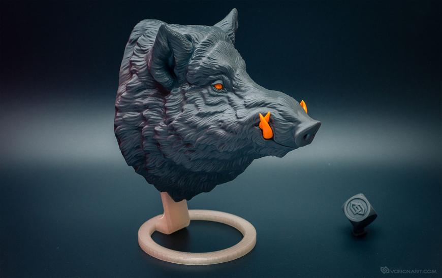 Дикий кабан, голова животного. 3D печать