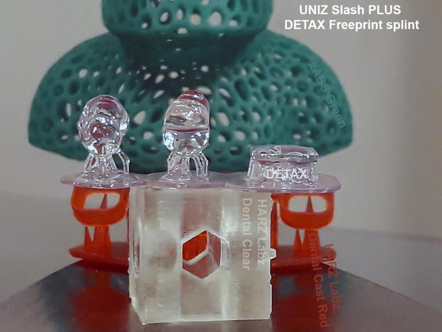 UNIZ Slash PLUS DETAX Freeprint splint + HARZ Labz Dental Cast Red, Dental Sand A1-A2 и Model Resin Grey.