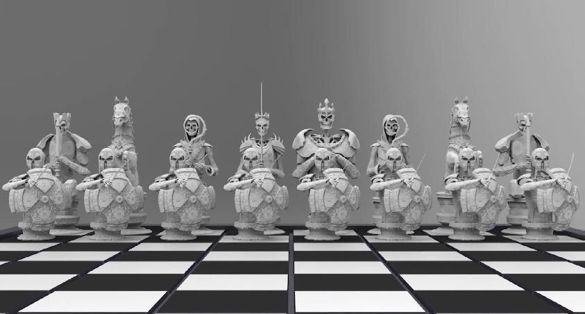 df3d предлагает эксклюзивные 3D-печатные шахматные фигуры в виде воинов-скелетов