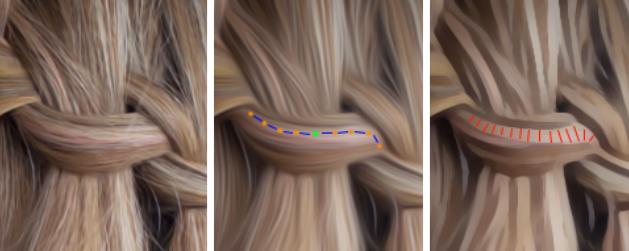 Сглаживание поверхности волос, при этом направление роста и цвет волос сохраняются