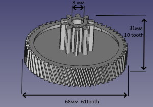 Шестеренка для мясорубки 61 зуб х 10зуб ( 68мм х 23мм х 31мм)
