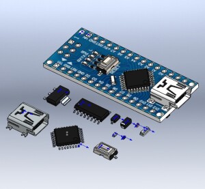 Arduino Nano Ардуино Нано модель STEP и SolidWorks + компоненты, модель для макетирования и моделирования
