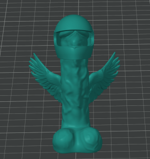 A Dick Cock cup with wings in a helmet