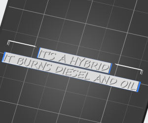 Шилдик для автомобиля "IT'S A HYBRID IT BURNS DIESEL AND OIL"