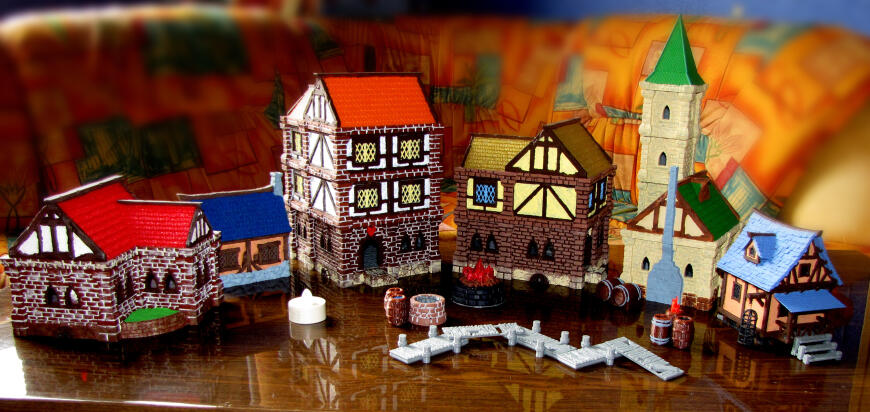 Небольшая современная деревня, печать и пробы раскрашивания моделей.