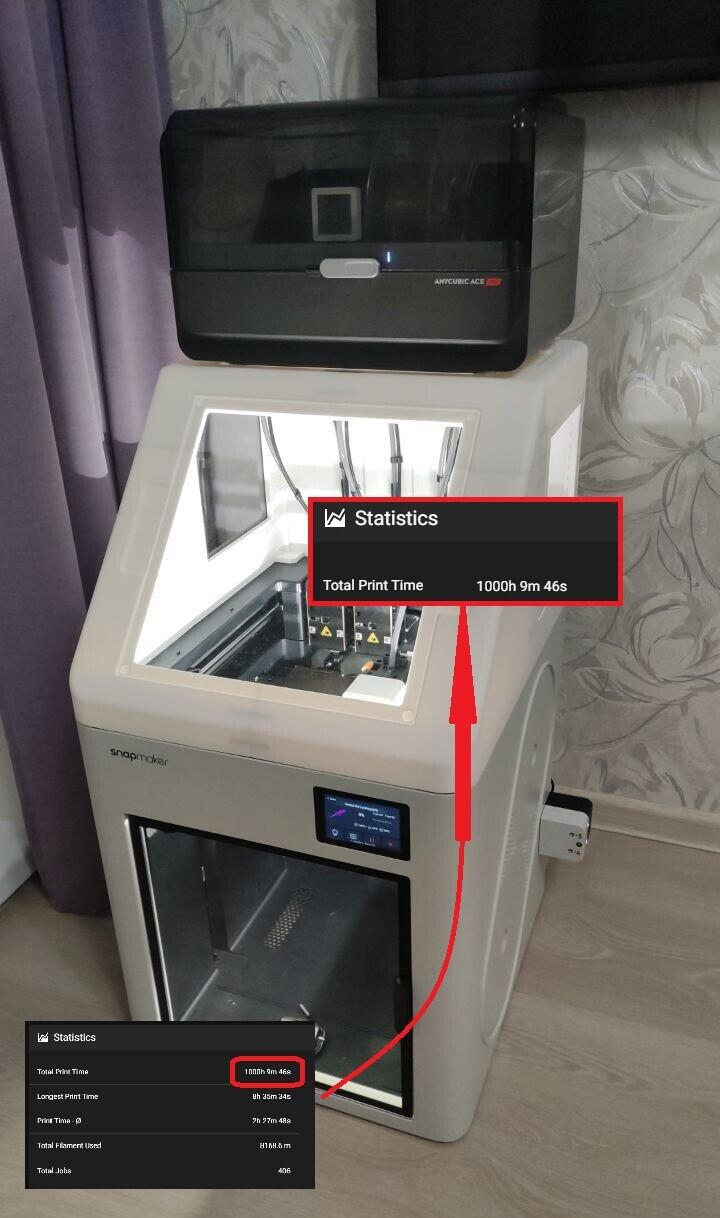 Snapmaker U1 - 1000 часов, 4 месяца в работе.