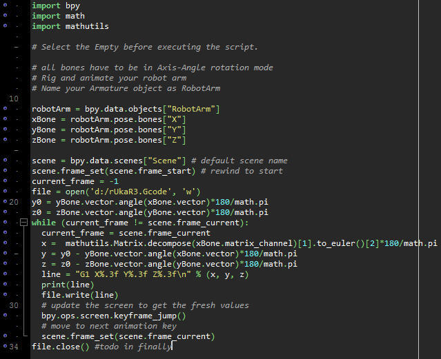 GCode преобразователь для роботов на Python в Blender