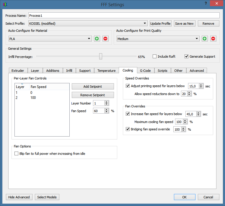 Настройки 'Retraction'