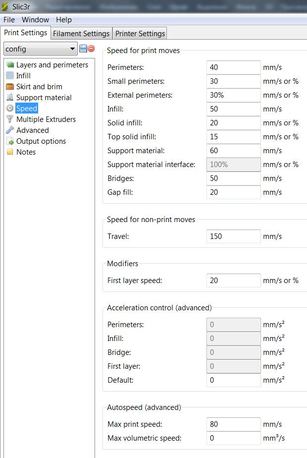 Настройка конфига slic3r