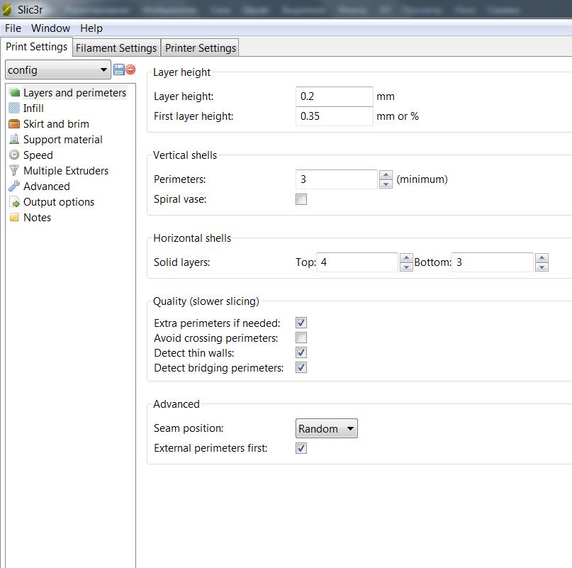 Настройка конфига slic3r