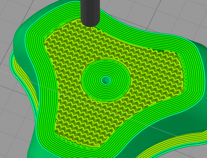 SimpliFy3D нарезает с мелкой змейкой.