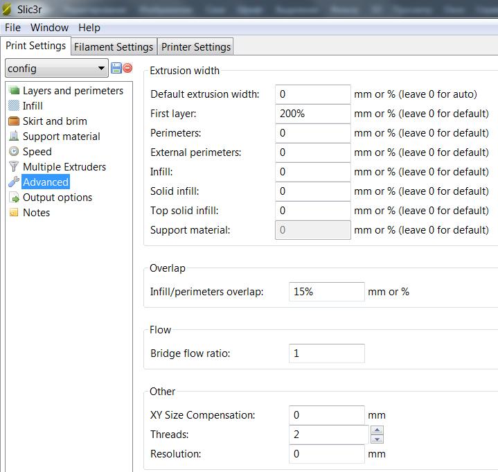 Настройка конфига slic3r