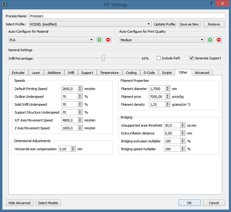 Настройки 'Retraction'