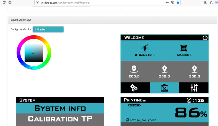Конфигурационный файл в Lerdge меняем цвет в Sapphire S.