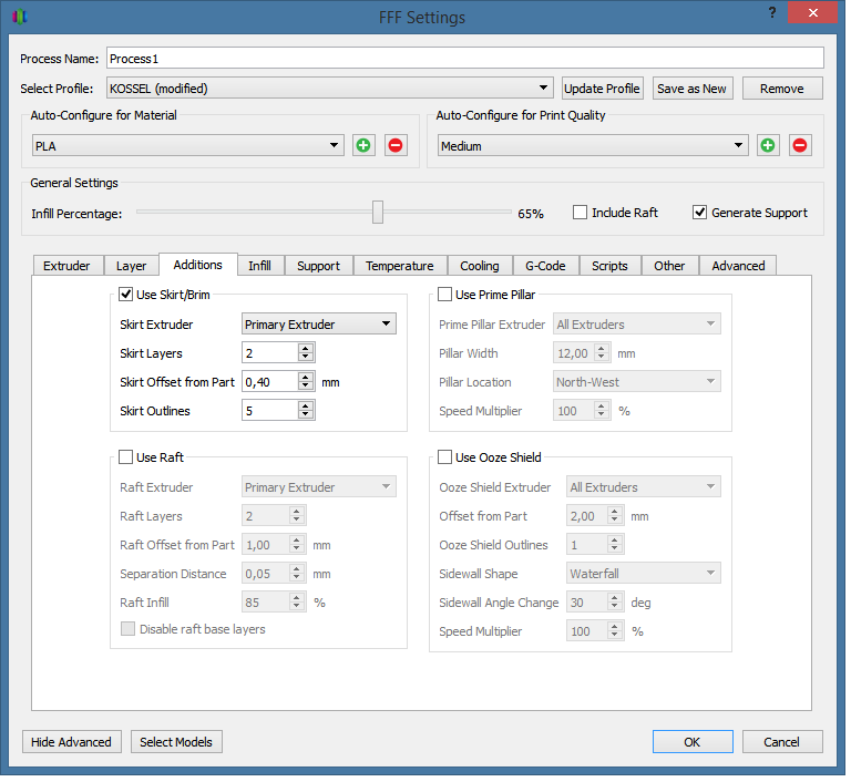 Настройки 'Retraction'