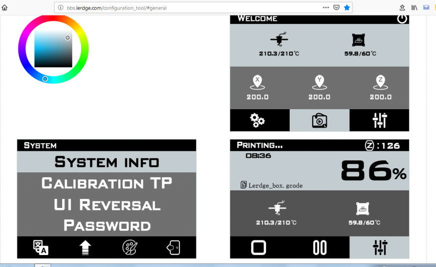 Конфигурационный файл в Lerdge меняем цвет в Sapphire S.
