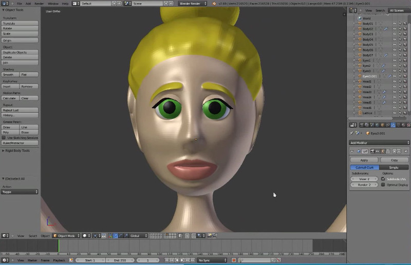 Создаём лицо человека в программе Blender3D.