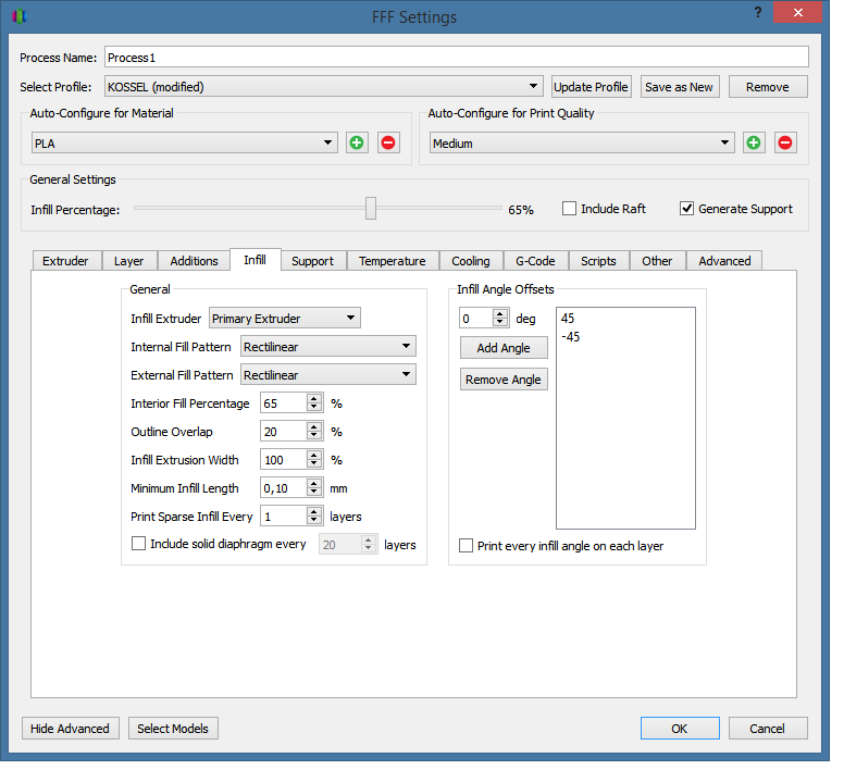Настройки 'Retraction'