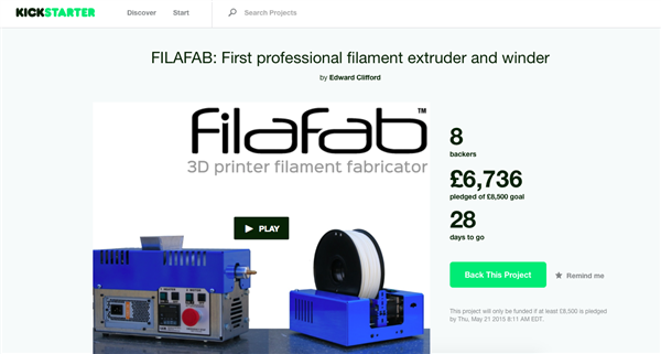 Анонсирован сбор средств на производство домашней фабрики прутка FilaFab