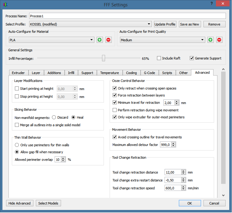 Настройки 'Retraction'