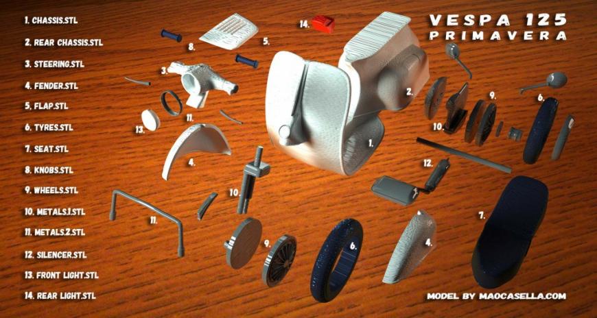 3D-печатная модель легендарного скутера Vespa