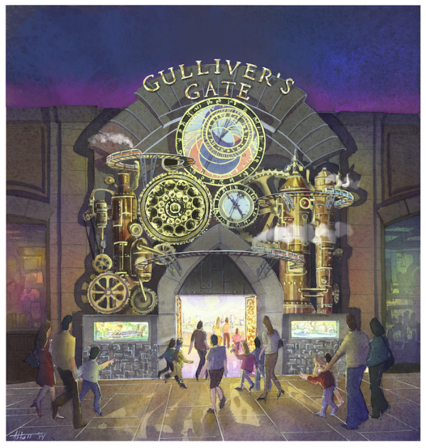 Эскиз будущего главного входа в 3D-печатный парк-аттракцион Gulliver's Gate
