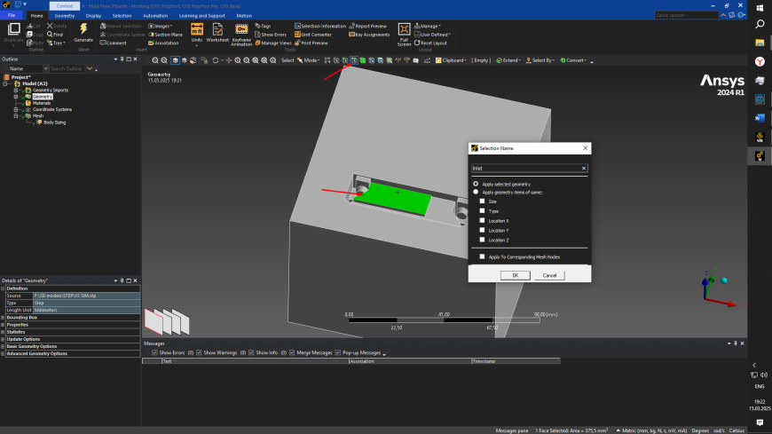 Расчет воздушных потоков обдува сопла в Ansys Fluent