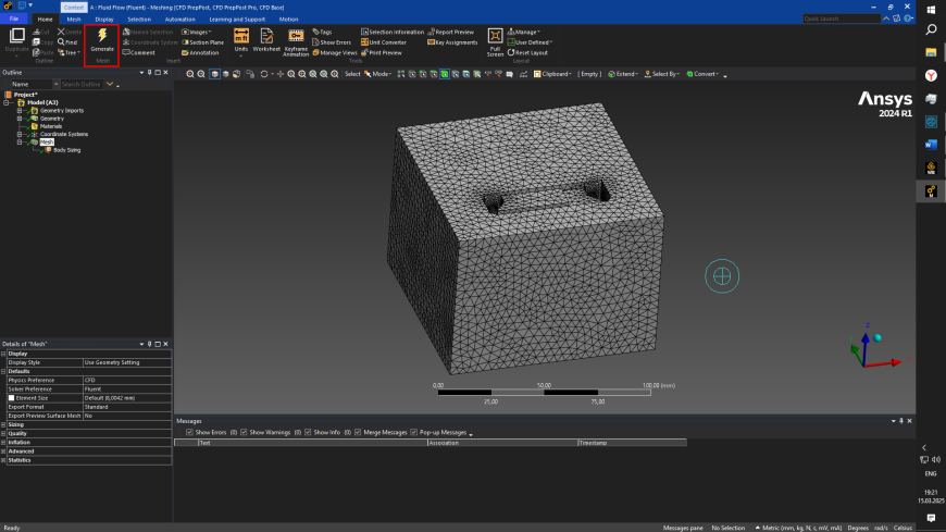 Расчет воздушных потоков обдува сопла в Ansys Fluent