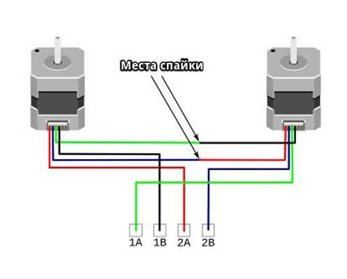 Подключения два шаговых двигателя Два двигателя оси Z вращаются в разные стороны.