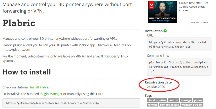 Plabric как альтернатива открытию порта для Octoprint.