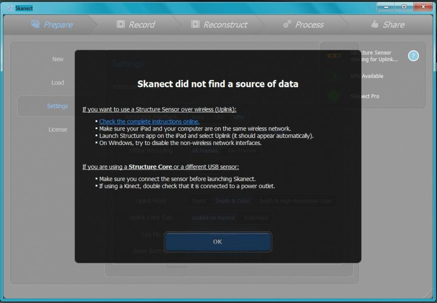 3D Сканер Sense 2-е - как подружить его с программой Skanect? 3D Сканер Sense 2-е - как подружить его с программой Skanect?