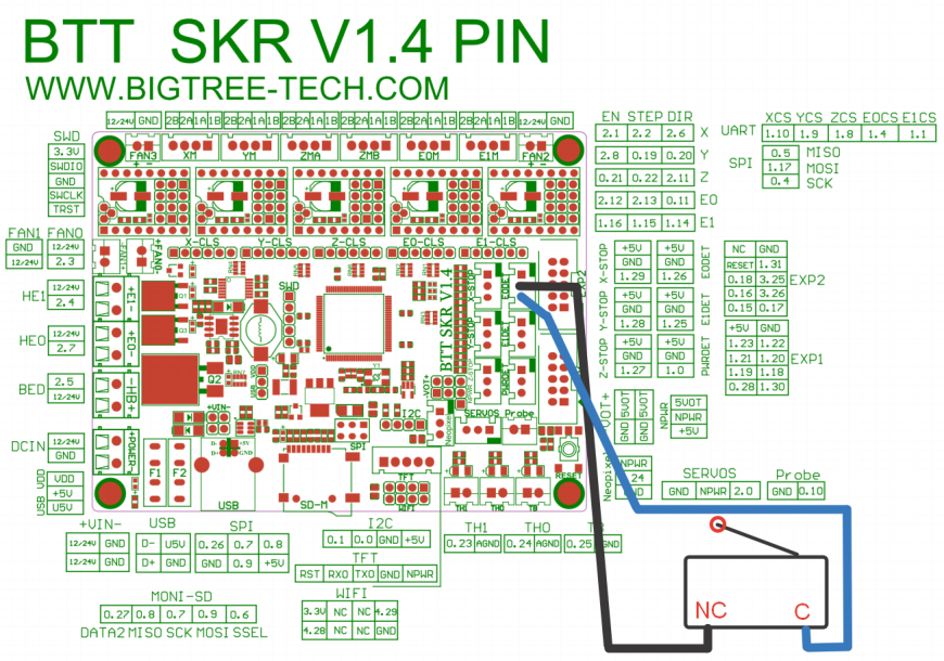 Подключение датчика филамента из микропереключателя к SKR 1.3 1.4