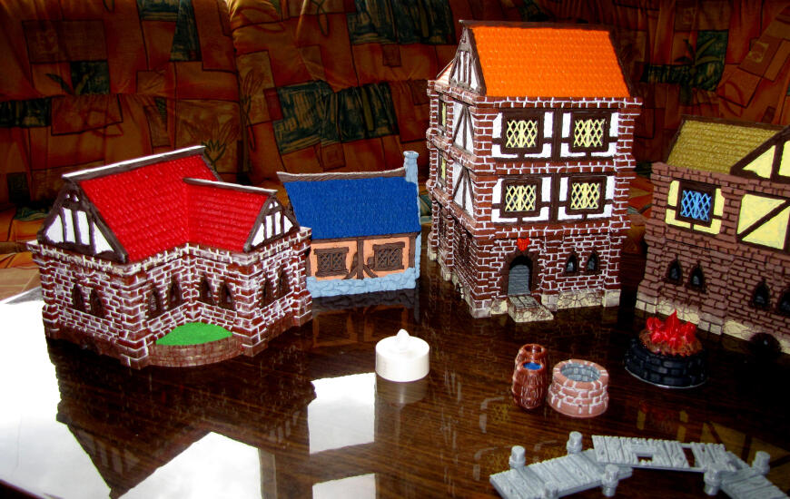 Небольшая современная деревня, печать и пробы раскрашивания моделей.