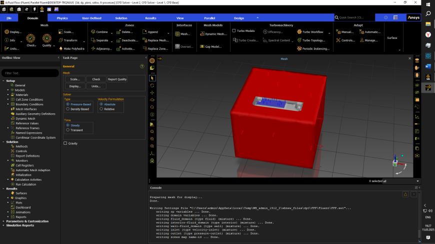 Расчет воздушных потоков обдува сопла в Ansys Fluent