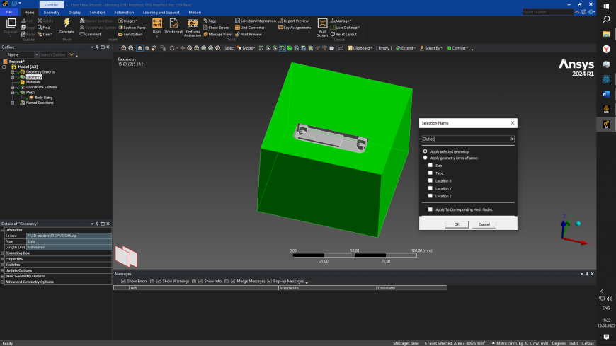 Расчет воздушных потоков обдува сопла в Ansys Fluent