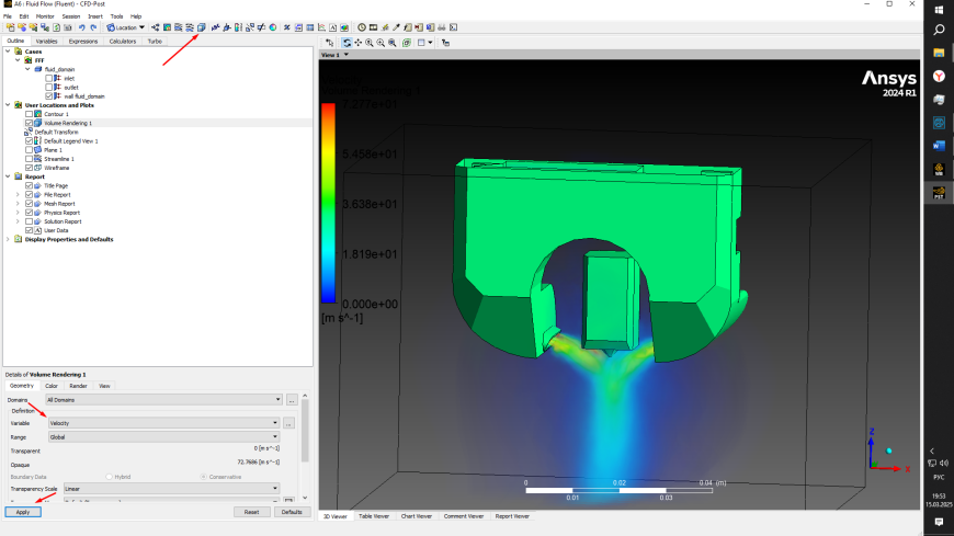 Расчет воздушных потоков обдува сопла в Ansys Fluent