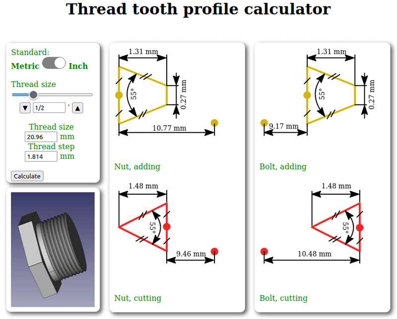 Калькулятор резьбовых соединений для FreeCad