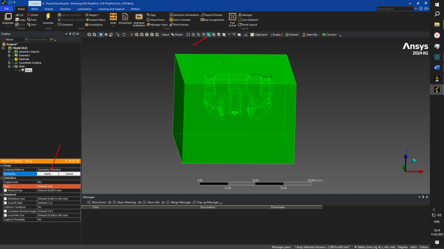 Расчет воздушных потоков обдува сопла в Ansys Fluent