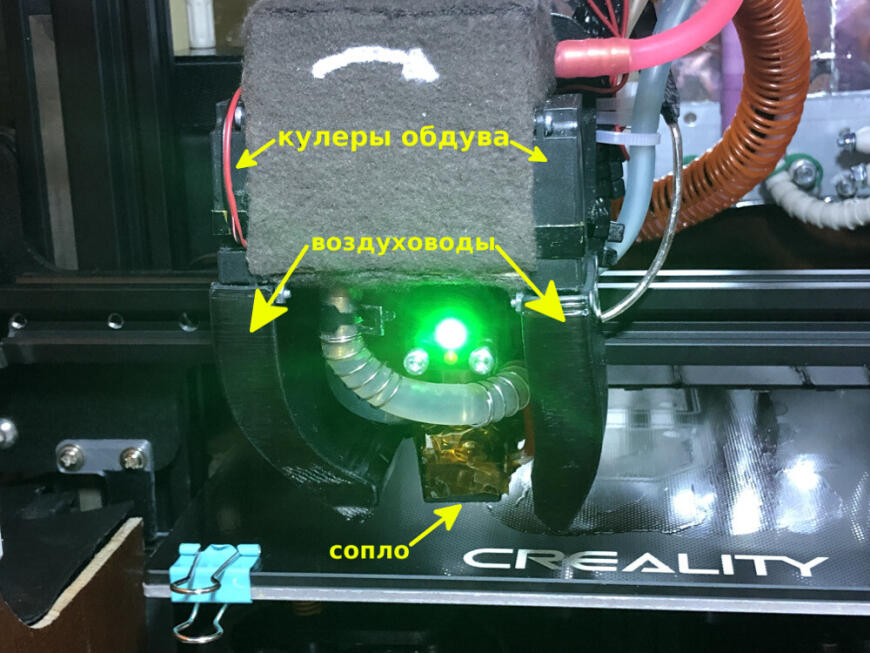 Светодиодный индикатор интенсивности обдува модели при 3D печати.