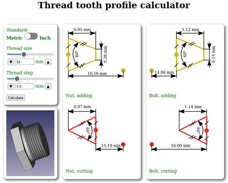 Калькулятор резьбовых соединений для FreeCad