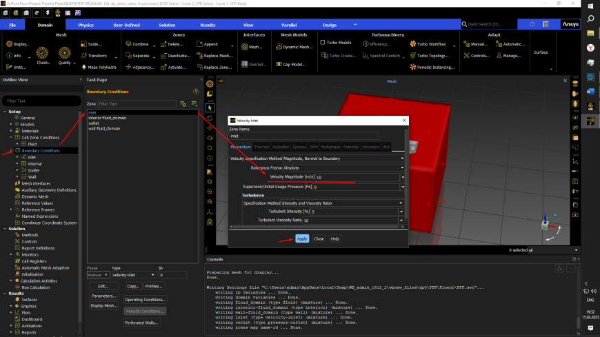 Расчет воздушных потоков обдува сопла в Ansys Fluent