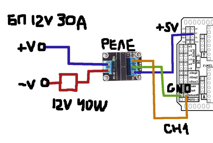 Подключение hotend к реле