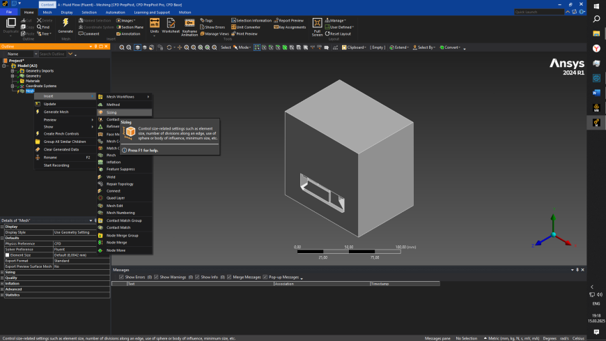 Расчет воздушных потоков обдува сопла в Ansys Fluent