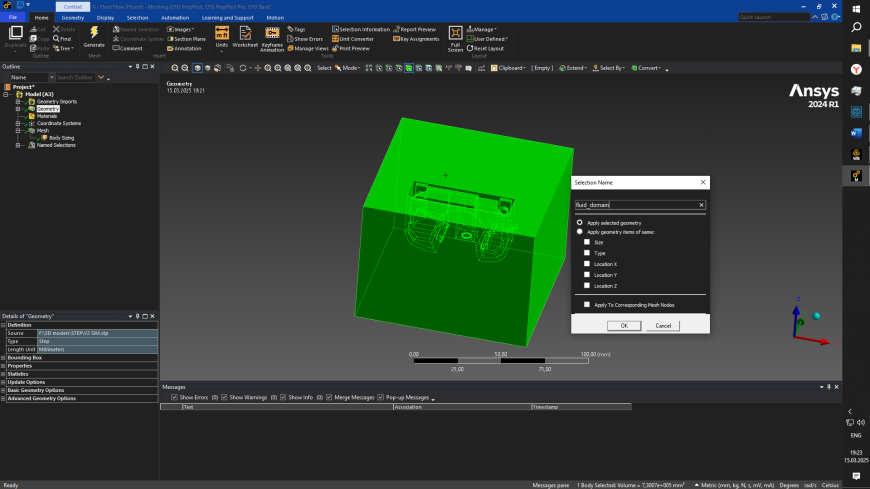 Расчет воздушных потоков обдува сопла в Ansys Fluent