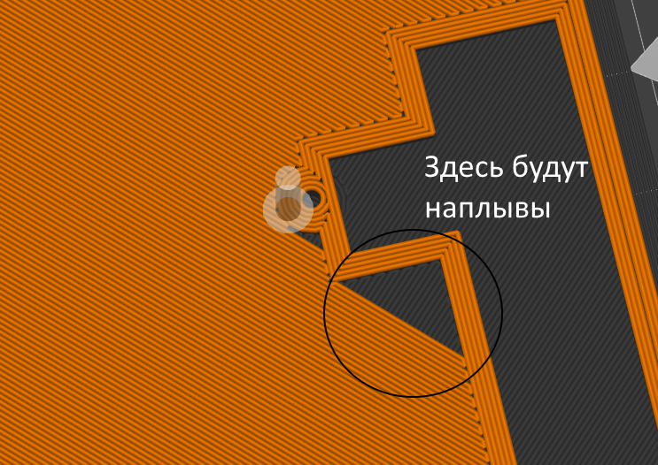 Наплывы в углах модели