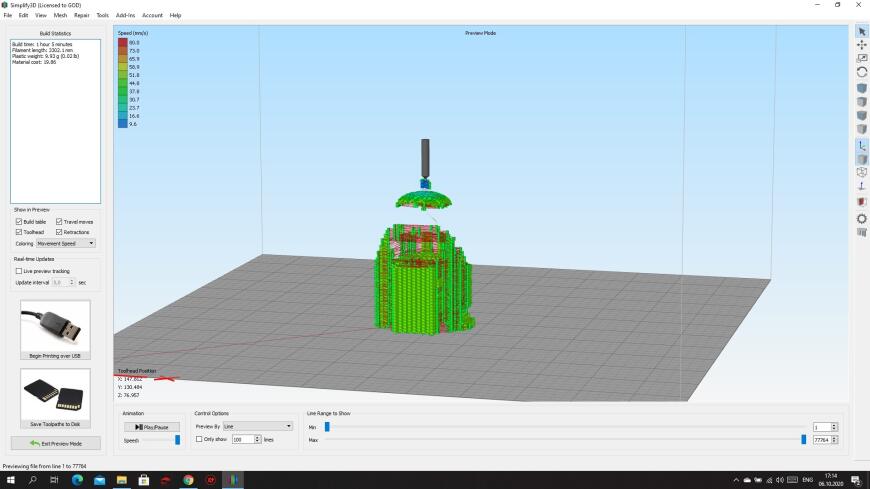 при слайсинге в Simplify3D показывает и печатает только поддержки