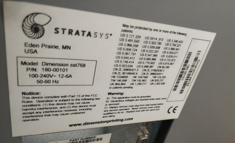 3d printer stratasys sst768 ( fortus 200 mc)